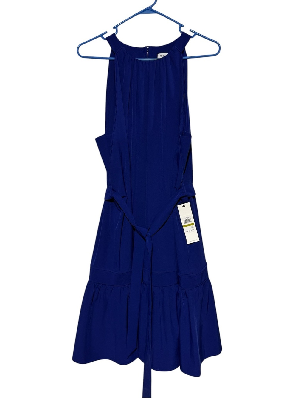 Calvin Klein NWT Royal Blue Dress Plus Size 14 Ruffle Sleeveless Belted Career